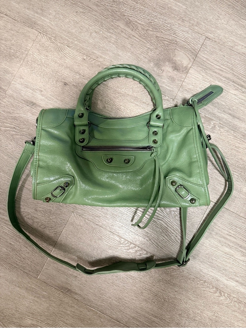 Motorcycle Moto City Studded Candy Apple Tote Crossbody Gunmetal Hardware